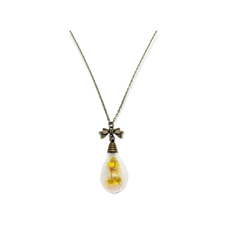 Necklace bronze glass with yellow flowers